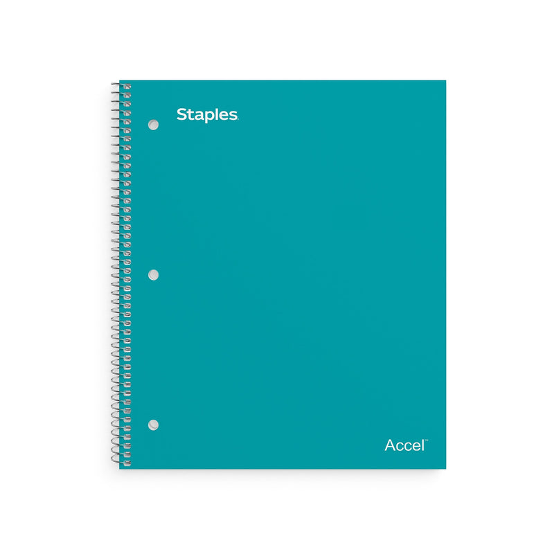 Staples Accel 1-Subject Notebook, 8.5" x 11", College Ruled, 100 Sheets, Teal (ST20955D)