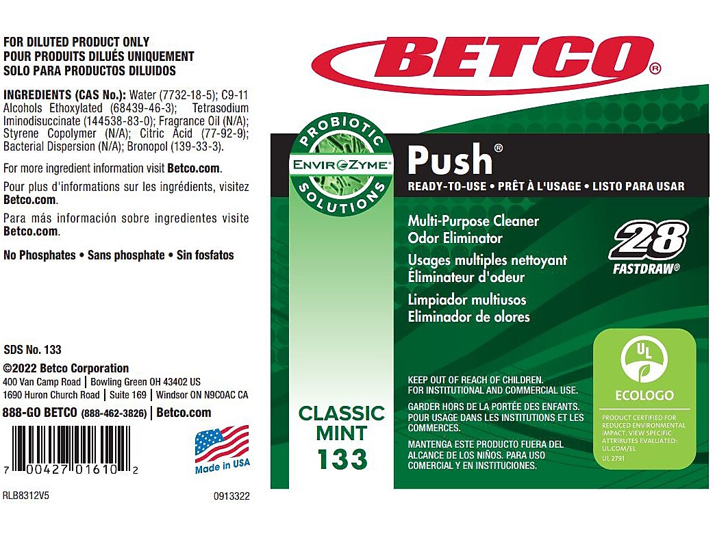 Betco Green Earth Push Enzyme Multipurpose Cleaner Secondary Label, 4" x 6", Multicolor, 24 Labels/Pack (1339090)