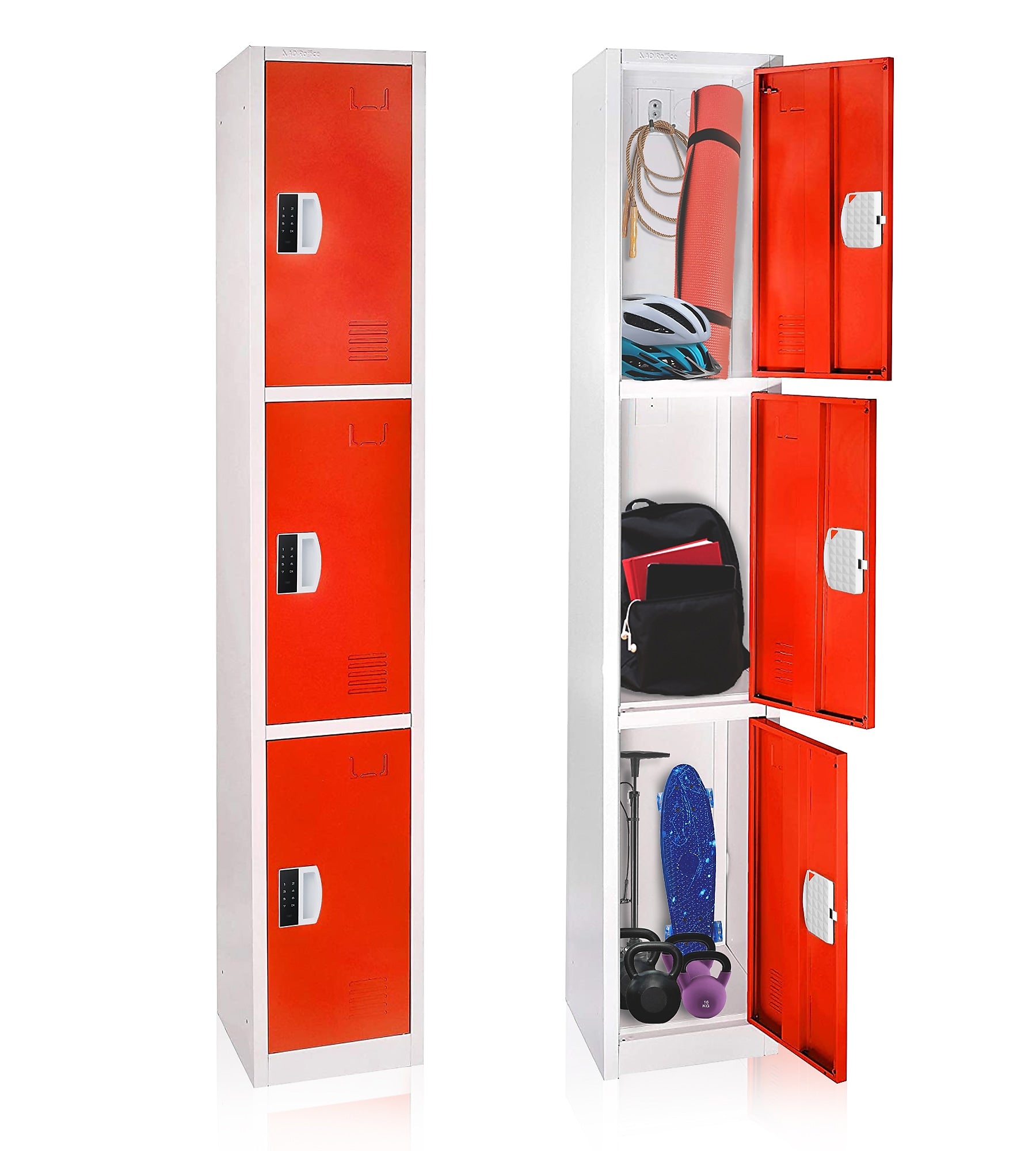 AdirOffice 72"H 3-Tier Red Storage Locker (ADI629-203-RED-DL)
