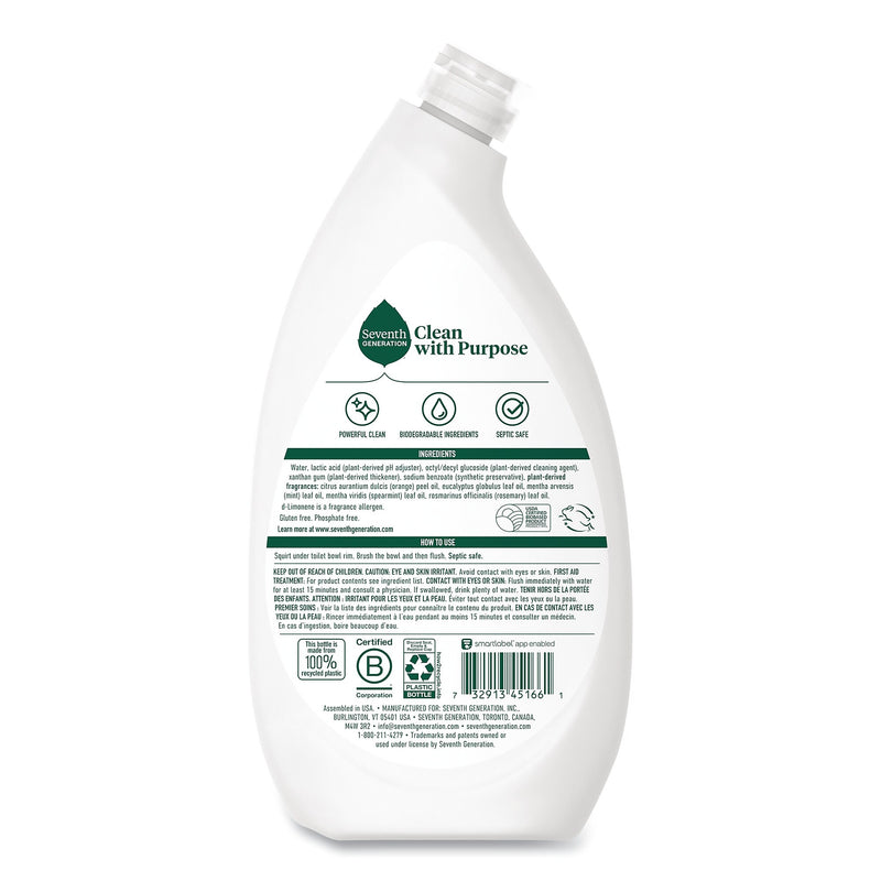 Seventh Generation Toilet Bowl Cleaner, Fresh Mint Scent, 24 oz Bottle, 4/Carton