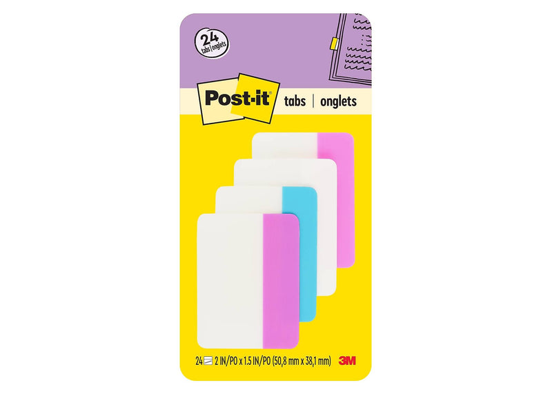 Post-it Filing Tabs, 2" Wide, Assorted Colors, 24 Tabs/Pack (686-PWAV)