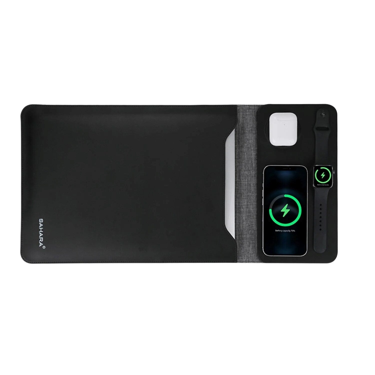 SaharaCase 14" Leather Laptop Sleeve with Wireless Charging, Black (LT00077)