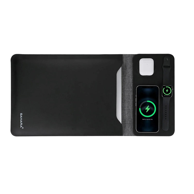SaharaCase 14" Leather Laptop Sleeve with Wireless Charging, Black (LT00077)