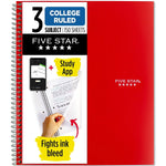 Five Star 3-Subject Wirebound Notebook, 8-1/2" x 11", College Ruled, 150 Sheets, Red (72065)