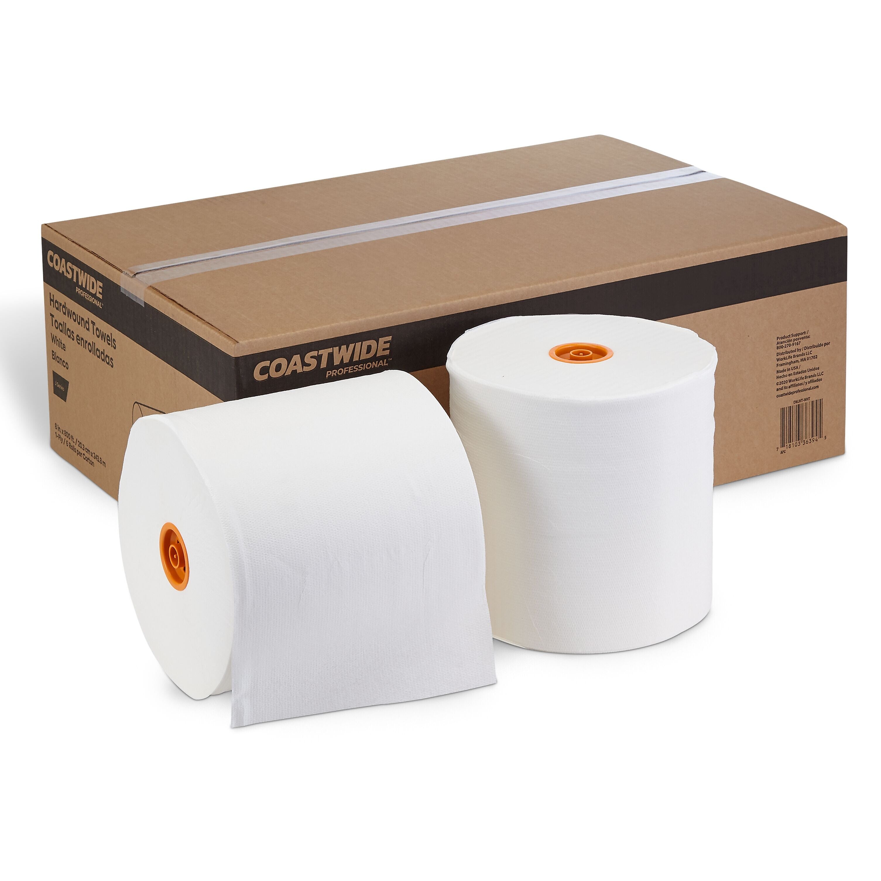 Coastwide Professional™ J-Series Hardwound Paper Towels, 1-ply, 800 ft./Roll, 6 Rolls/Carton (CWJHT-WHT)