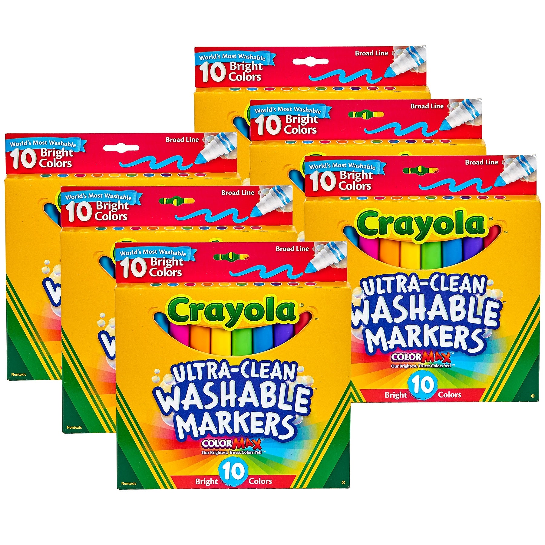 Crayola ColorMax Washable Water Based Kids Marker, Broad Tip, Assorted Colors, 10/Pack, 6 Packs/Bundle (BIN587855-6)