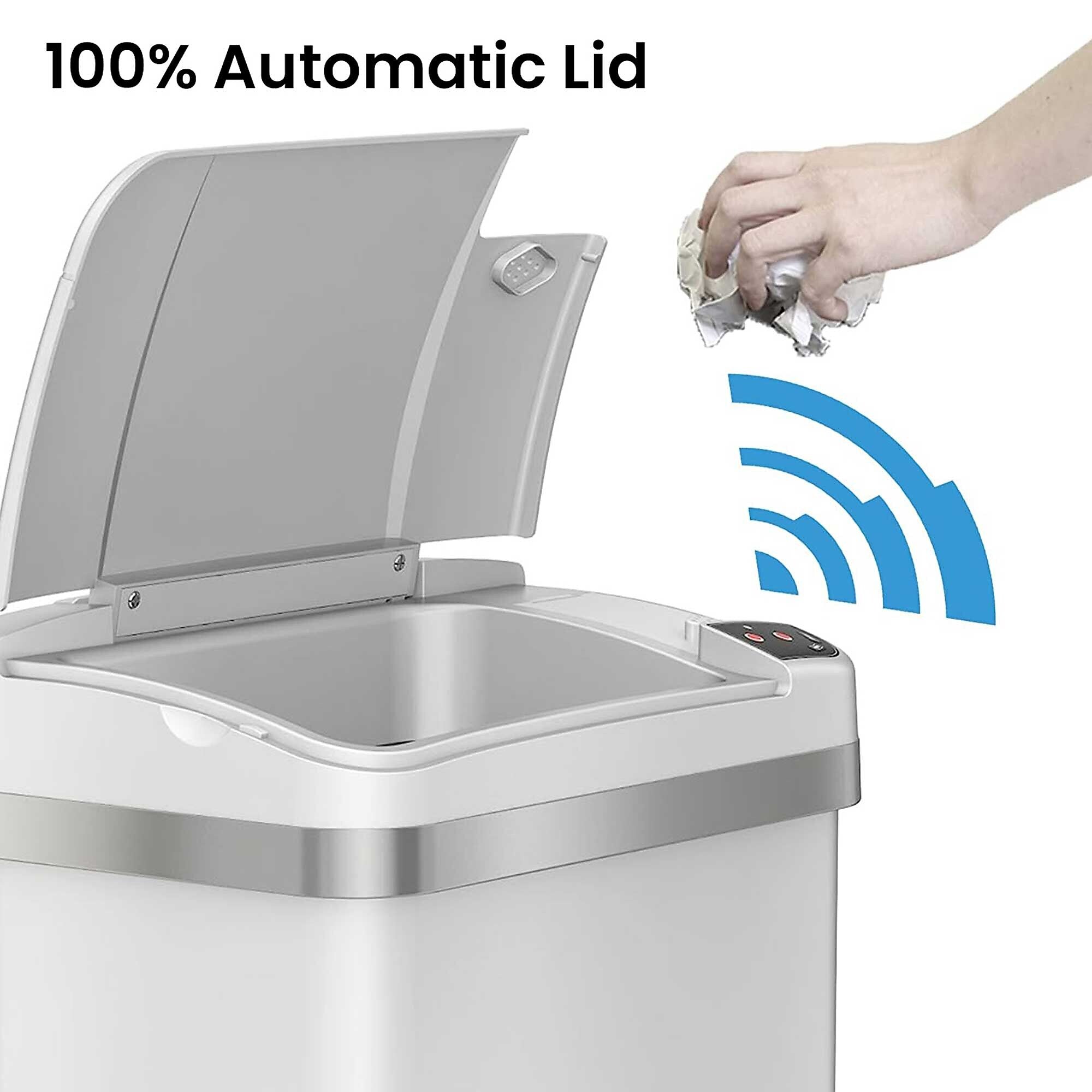 halo Stainless Steel Rectangular Sensor Trash Can with AbsorbX Odor Control System and Fragrance, White, 4 Gal. (SC04SW)