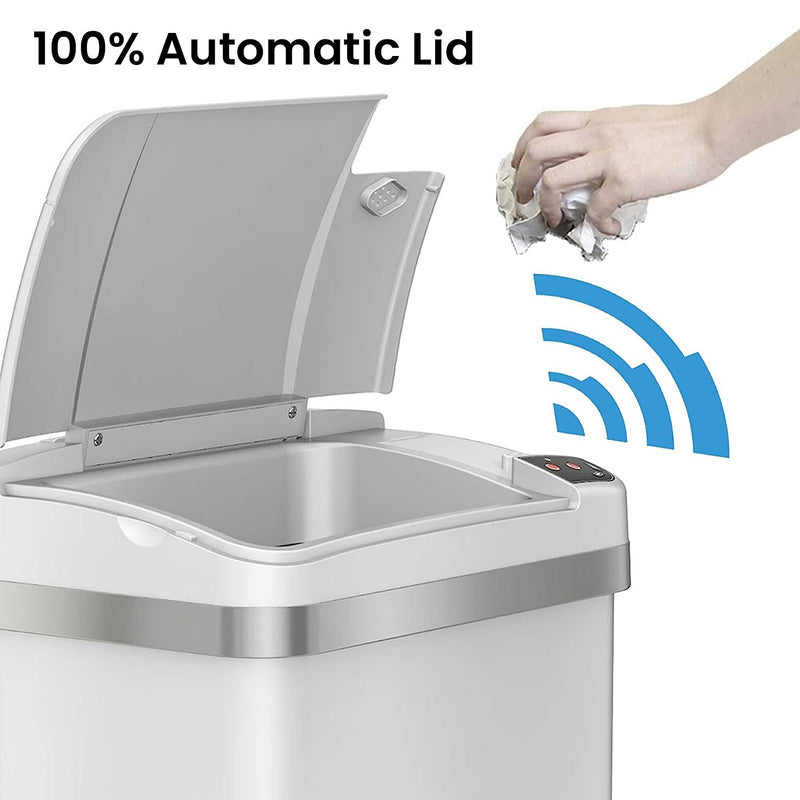 halo Stainless Steel Rectangular Sensor Trash Can with AbsorbX Odor Control System and Fragrance, White, 4 Gal. (SC04SW)