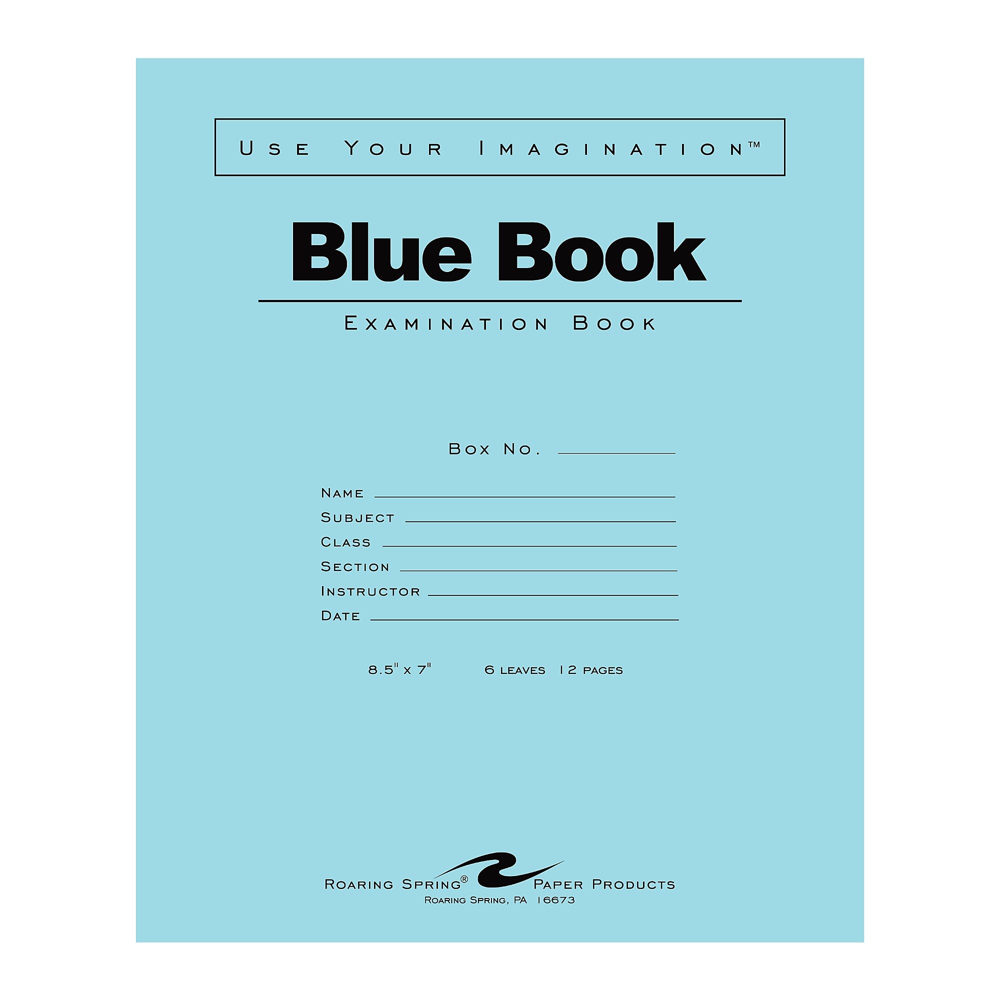 Roaring Spring Paper Products Exam Notebooks, 7" x 8.5", Wide Ruled, 6 Sheets, Blue, 1000/Case (77511CS)