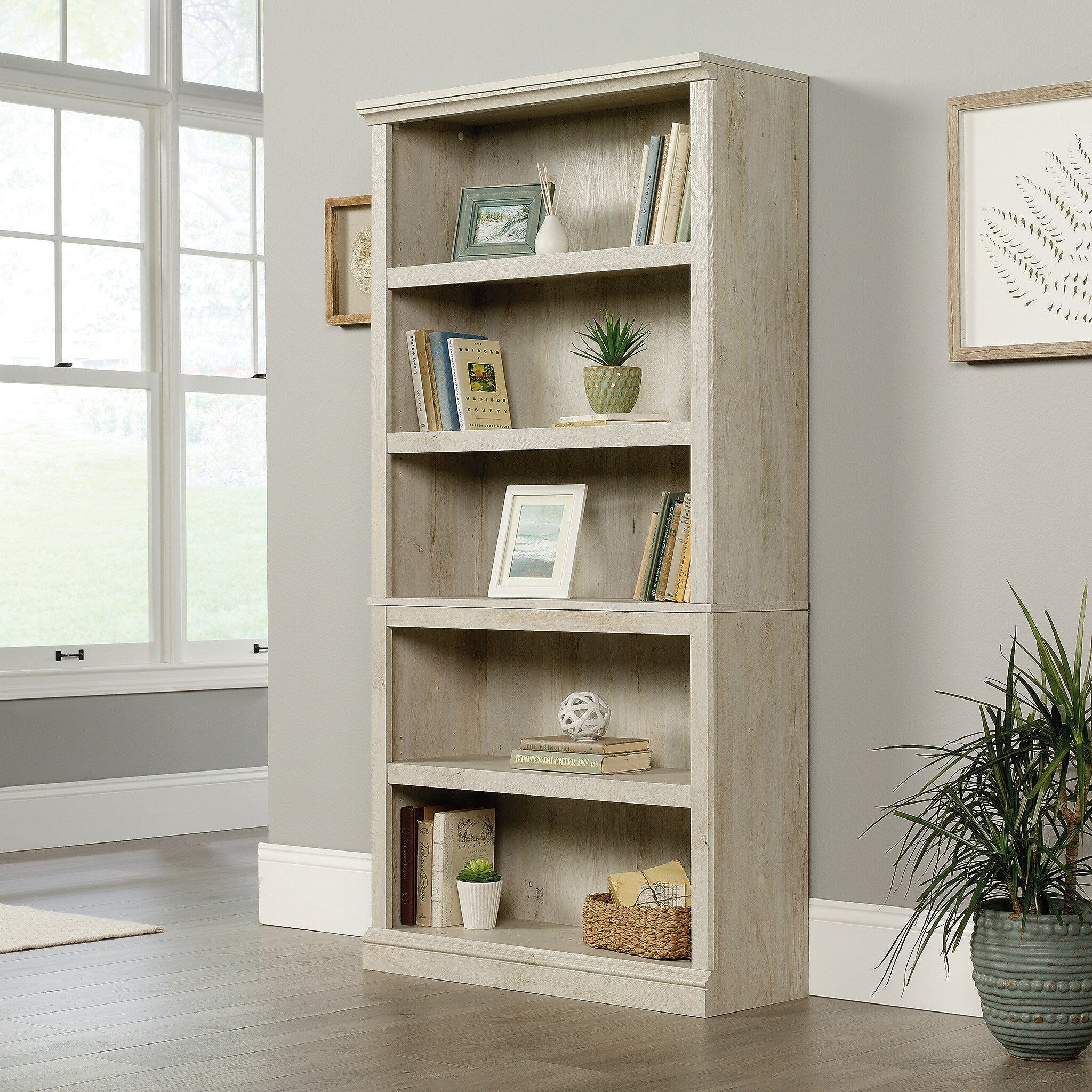 Sauder Select 70"H 5-Shelf Bookcase, Chalked Chestnut (423033)
