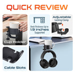 Delton H22 Under Desk Cup Holder and Desk Hook for Headphones, Black (DHSCH22)