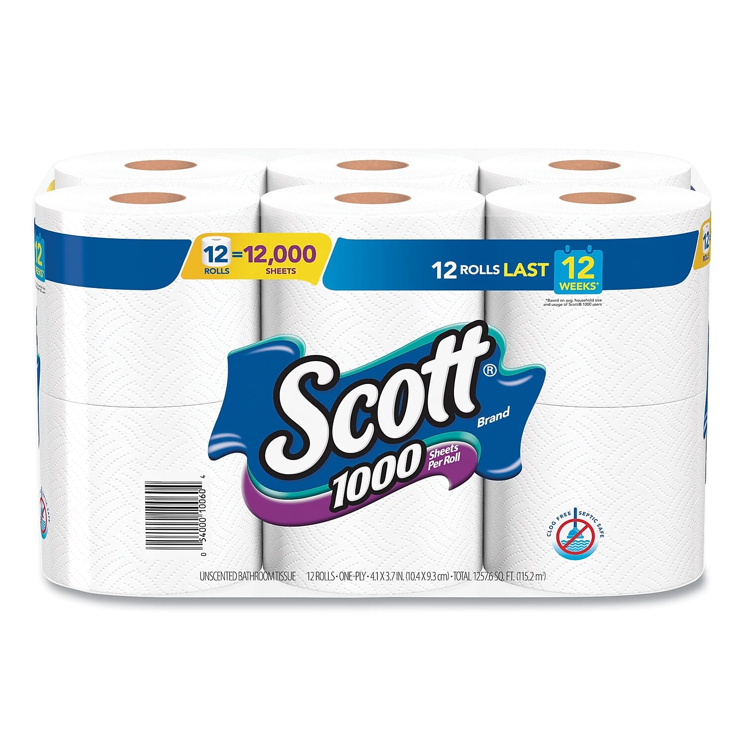 Scott Toilet Paper, 1-Ply, White, 1000 Sheets/Roll, 48 Rolls/Case (KCM10060)