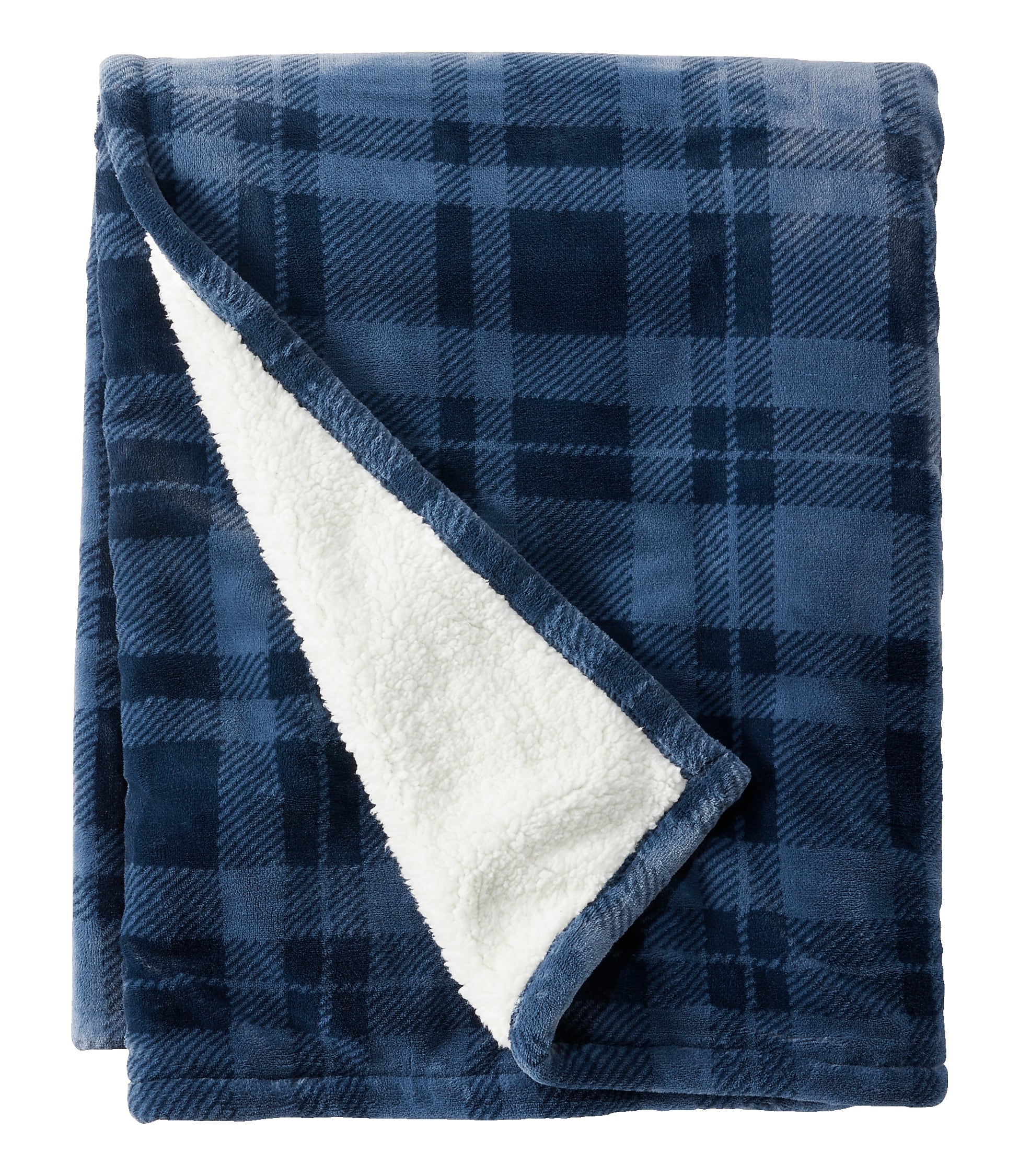 L.L.Bean Wicked Plush Sherpa Throw, Large, Nautical Navy Plaid (1000095154)