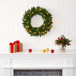 Nearly Natural 24-in Green Pine Artificial Christmas Wreath with 35 Clear LED Lights (W1110)