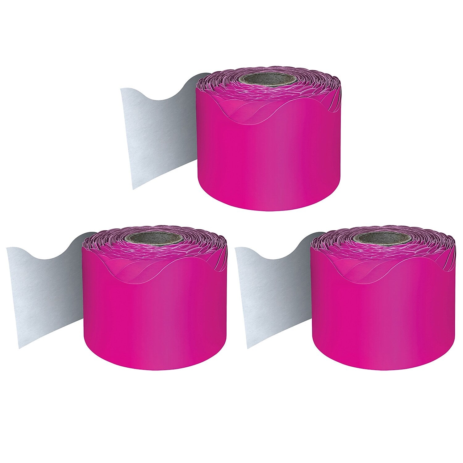 Carson Dellosa Education Rolled Scalloped Border, 2-1/4" x 65', Hot Pink, 3/Bundle (CD-108470-3)