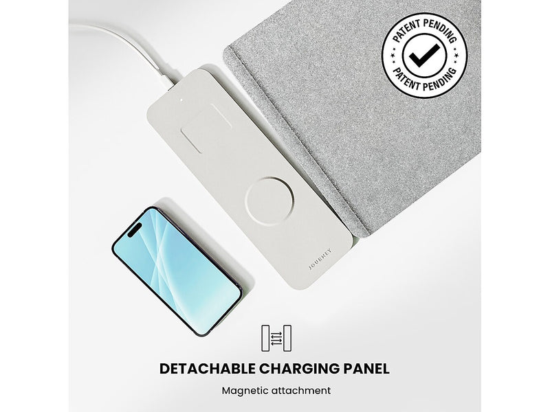 JOURNEY ALTI SLIM Wireless Charging Vegan Leather/Felt Desk Pad, 11.8" x 32.6", Light Gray (JWCDMSLG)