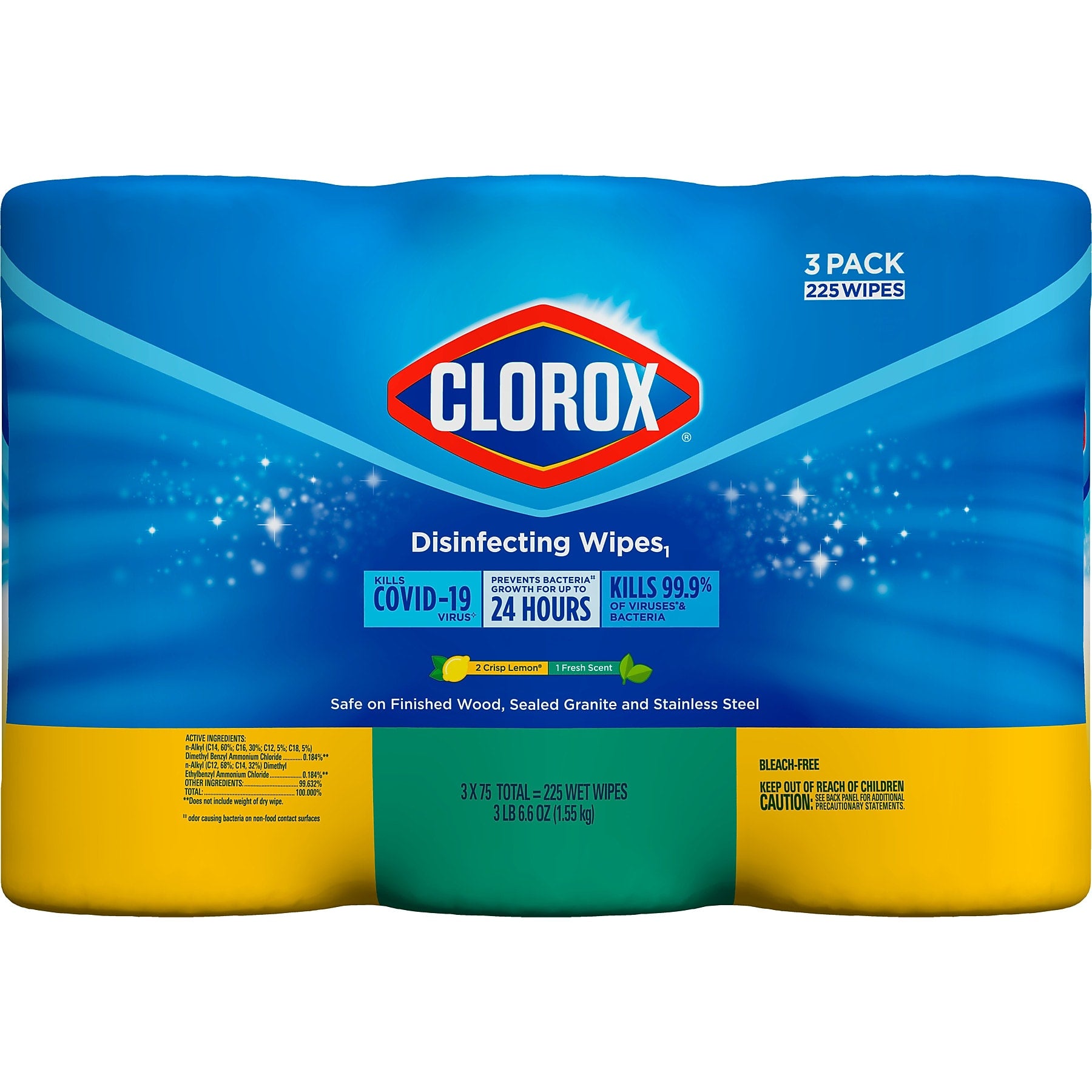 Clorox Disinfecting Wipes Value Pack, 75 Wipes/Container, 3/Pack (30208)
