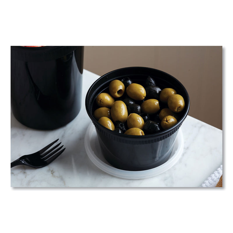 Pactiv Evergreen Newspring DELItainer Microwavable Container, 16 oz, 4.55 x 4.55 x 3.1, Black/Clear, Plastic, 240/Carton
