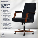 Finch NEO ONE Ergonomic Velvet Fabric/Wood Swivel Executive Chair, Black (52304-BLK)
