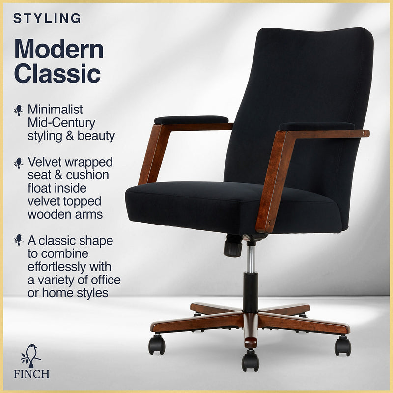 Finch NEO ONE Ergonomic Velvet Fabric/Wood Swivel Executive Chair, Black (52304-BLK)