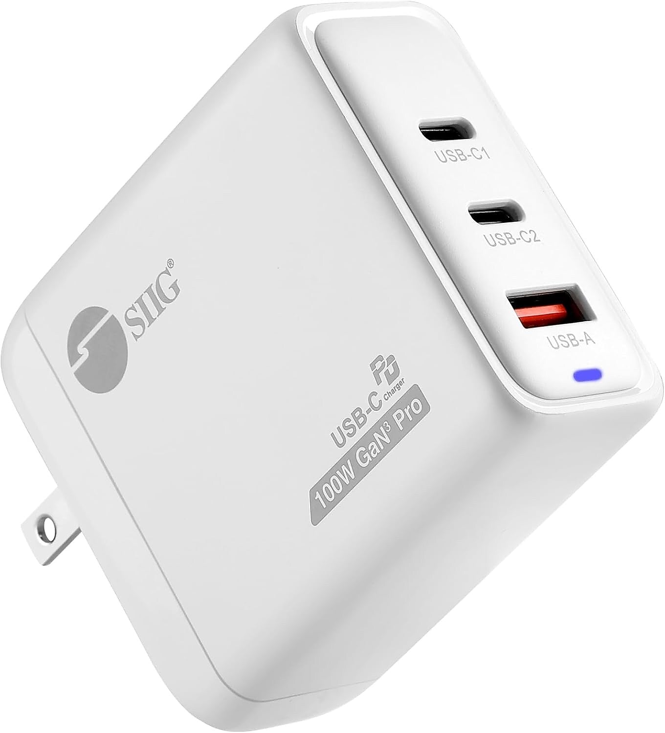 SIIG GaN USB-A/USB-C Wall Charger, 100W, White (AC-PW1Z11-S1)