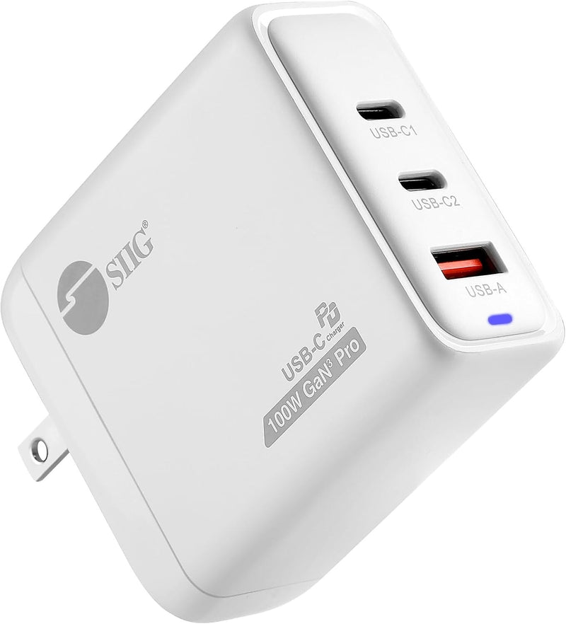 SIIG GaN USB-A/USB-C Wall Charger, 100W, White (AC-PW1Z11-S1)