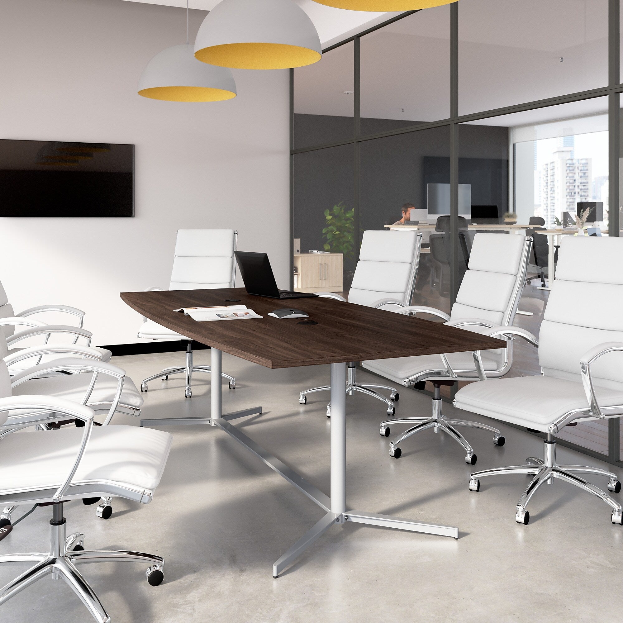 Bush Business Furniture 96W x 42D Boat Shaped Conference Table with Metal Base, Black Walnut (99TBM96BWSVK)