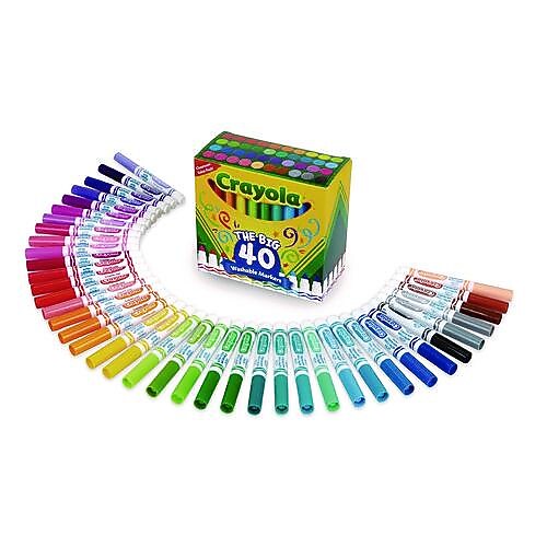Crayola The Big 40 Washable Markers, Conical Tip, Assorted Ink, 40/Pack (587858)