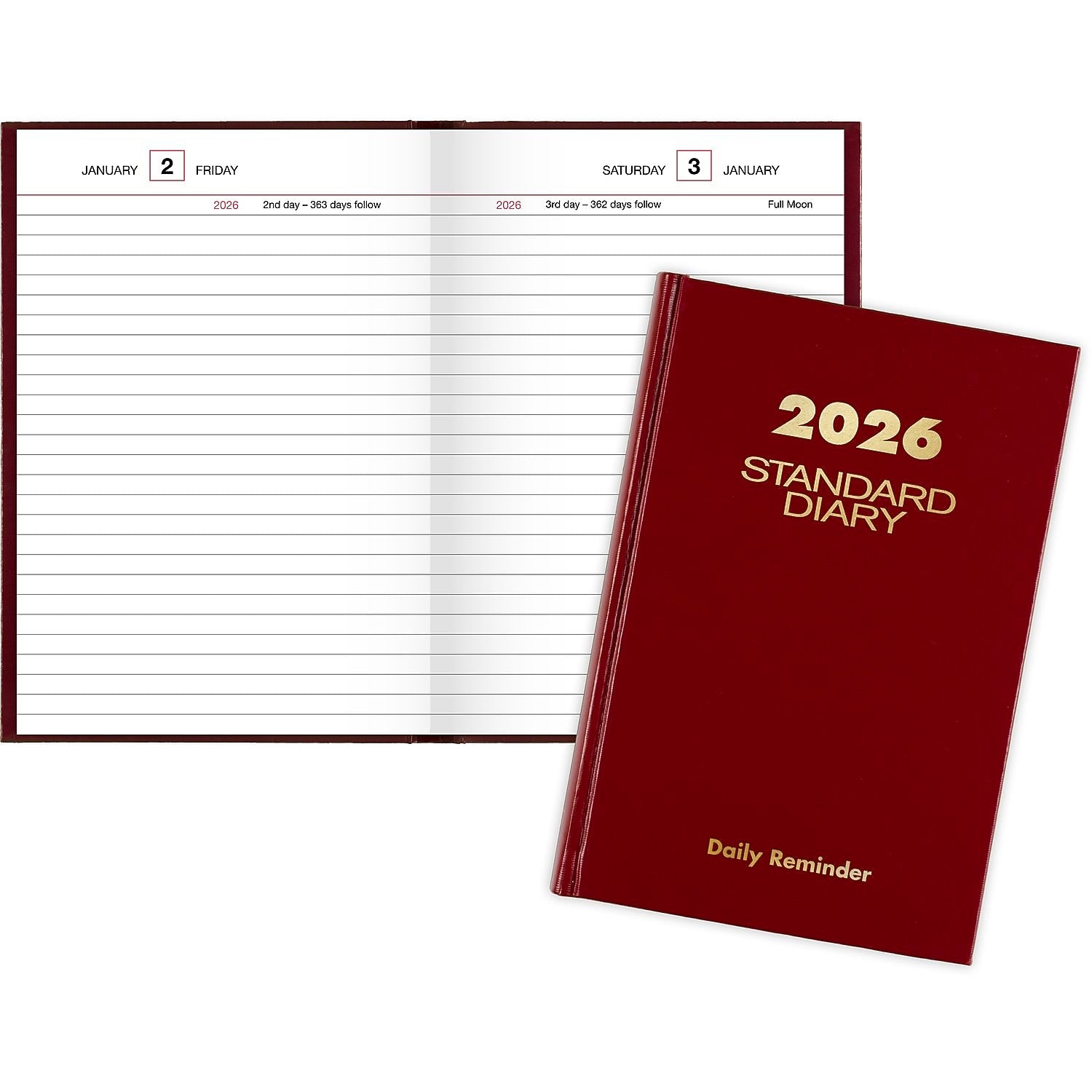 AT-A-GLANCE 2026 Hardcover Diary, 5.75" x 8.25", Wide-Ruled, Red (SD387-13-26)