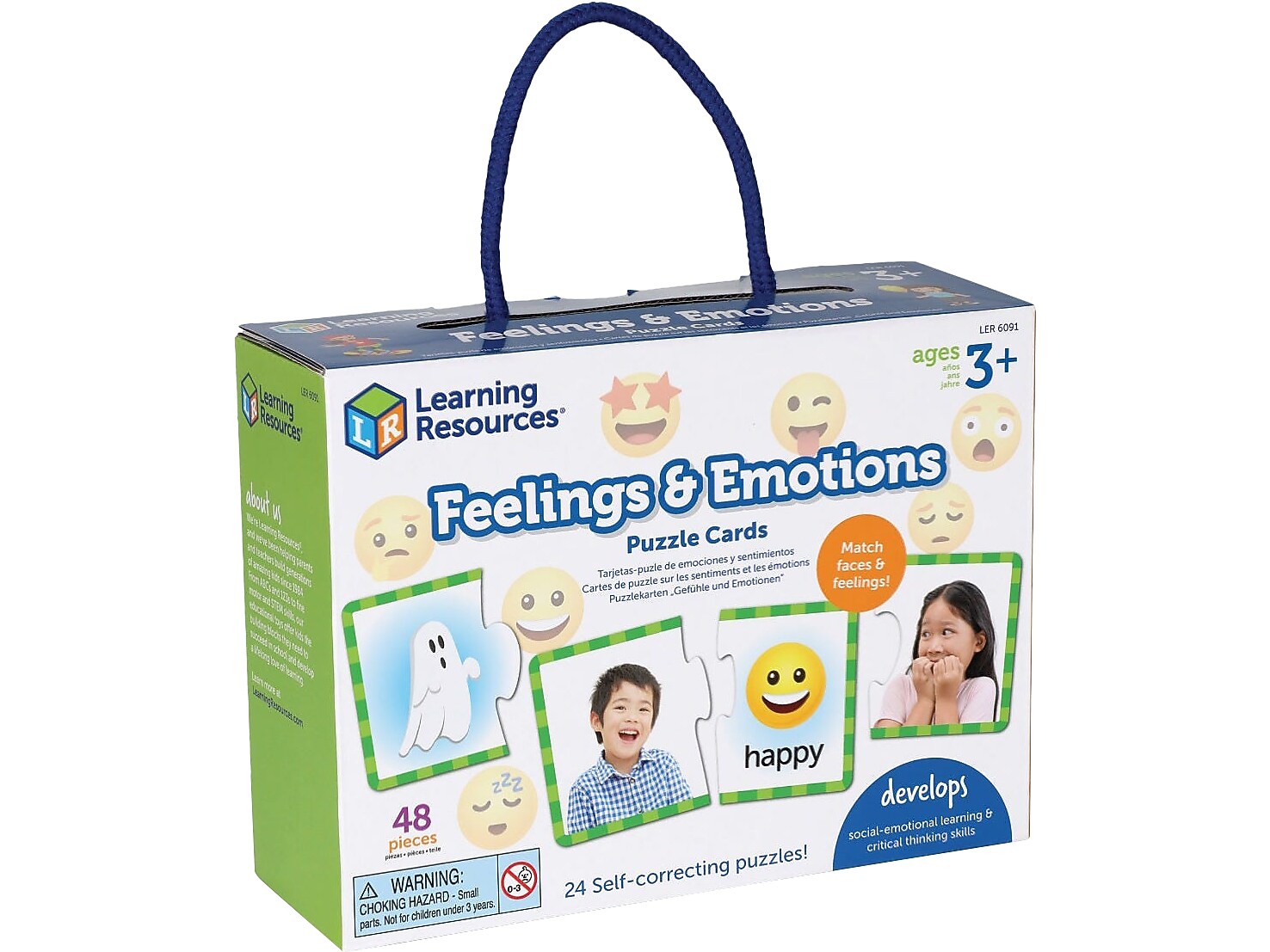 Learning Resources Feelings & Emotions Puzzle Cards, Assorted Colors, 24/Box (LER6091)