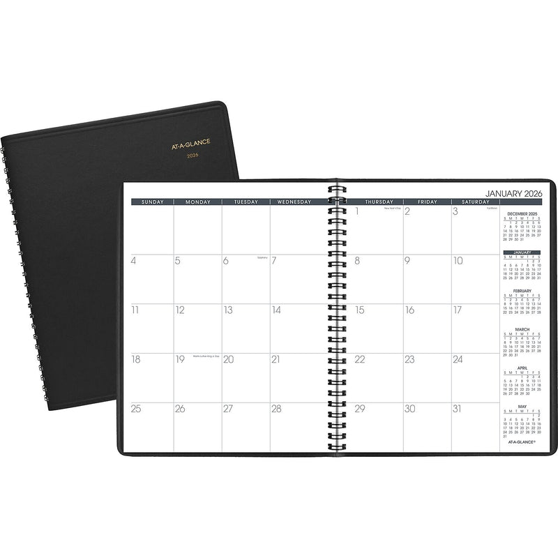 2026 AT-A-GLANCE 8" x 8.75" Monthly Planner, Faux Leather Cover, Black (70-120-05-26)