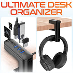 Delton HS7 Headset Stand with Under-Desk Holder and 3 USB-A Ports, Black (DHS3USB)