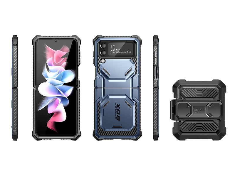i-Blason Armorbox Metallic Blue Rugged Case for Samsung Galaxy Z Flip4 (Galaxy2022-ZFlip4-5G-Armorbox-Tilt)