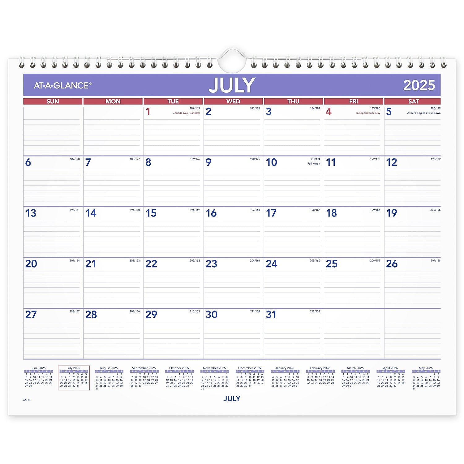 2025-2026 AT-A-GLANCE 15" x 12" Academic Monthly Wall Calendar, Purple/Red (AY8-28-26)