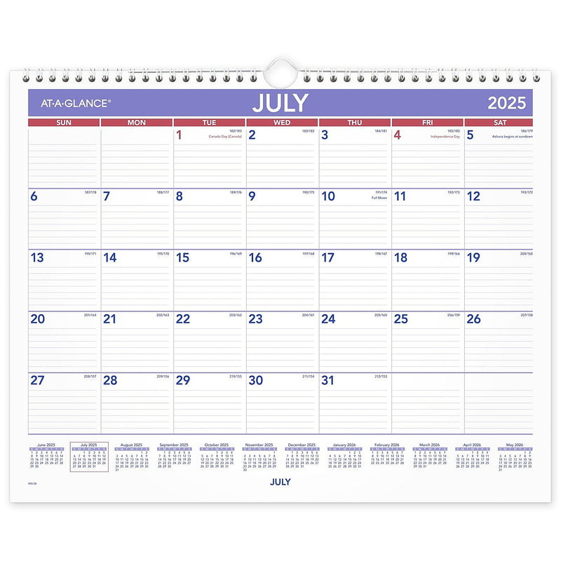 2025-2026 AT-A-GLANCE 15" x 12" Academic Monthly Wall Calendar, Purple/Red (AY8-28-26)