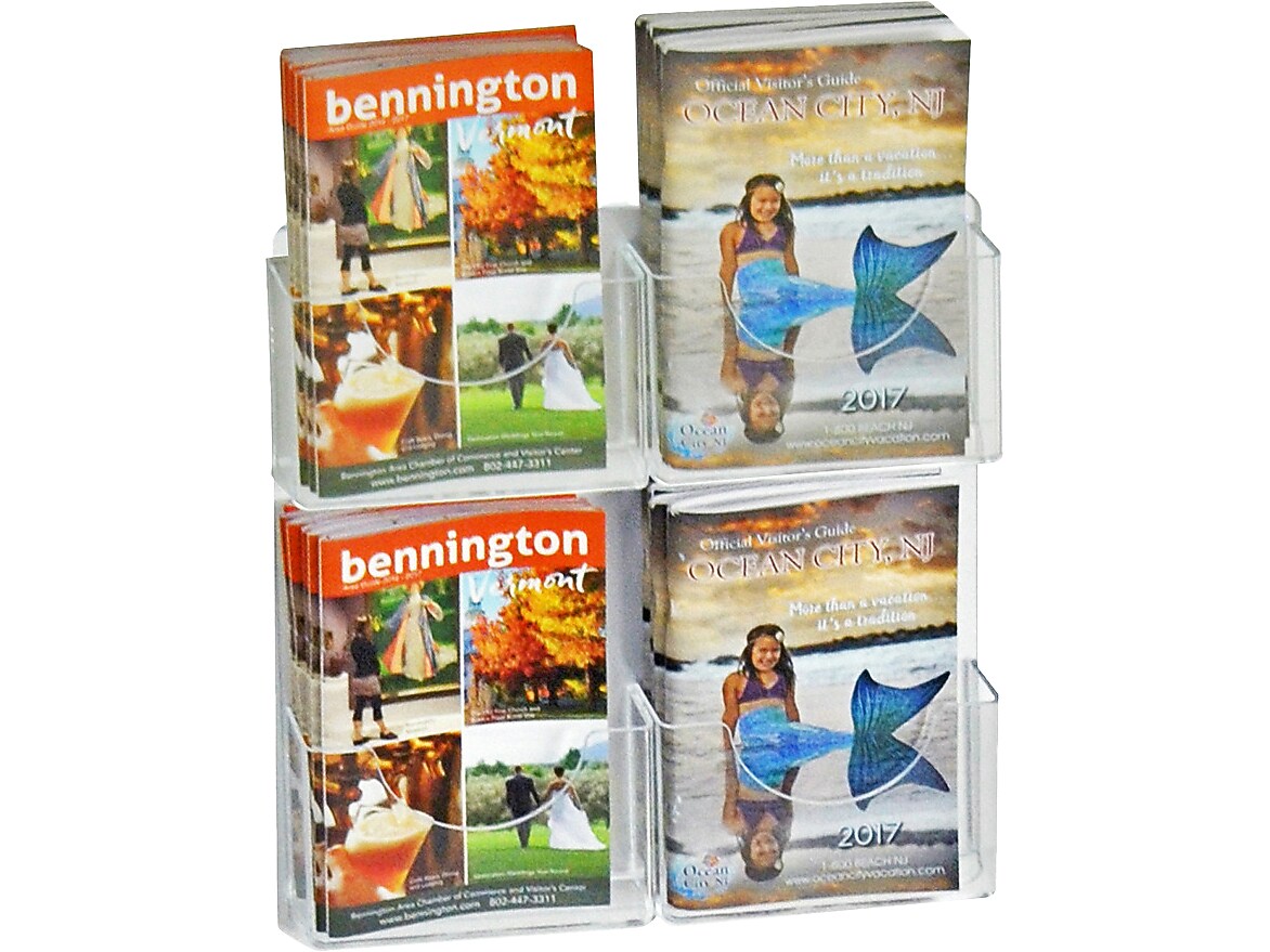 Azar Brochure Holder, 13" x 14.38", Vertical, Wall Mounted, Clear, Acrylic, 2/Pack (252090)