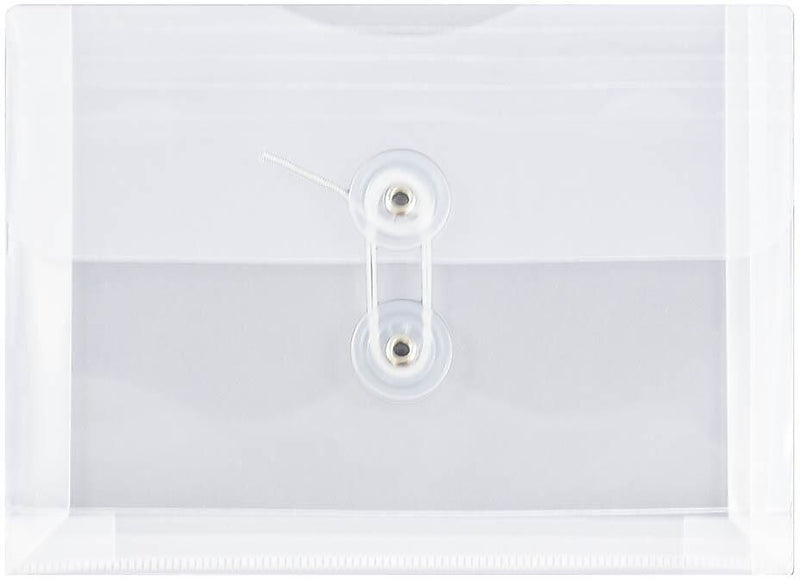 JAM Paper Premium Plastic Filing Envelope with Button & String Closure, 5 1/2" x 7 1/2", Clear, 3/Pack (920B1clx3)