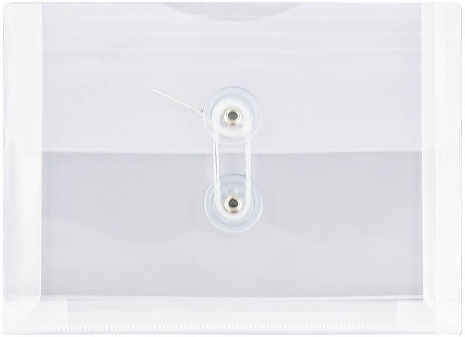JAM Paper Premium Plastic Filing Envelope with Button & String Closure, 5 1/2" x 7 1/2", Clear, 3/Pack (920B1clx3)