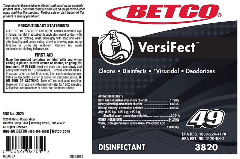 Betco VersiFect Secondary Label, 24/Pack (38209090)