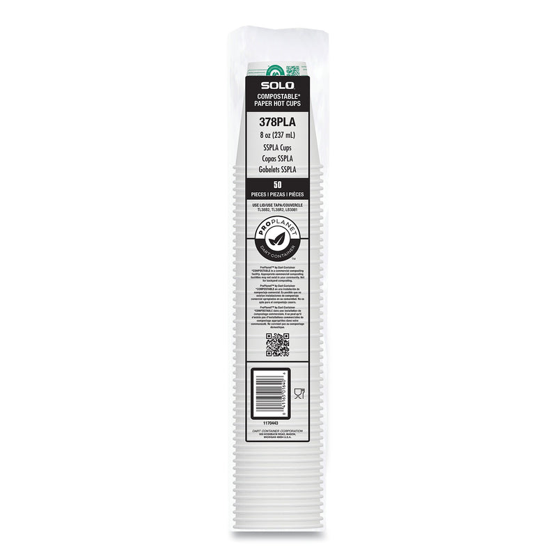 SOLO Compostable Paper Hot Cups, ProPlanet Seal, 8 oz, White/Green, 1,000/Carton