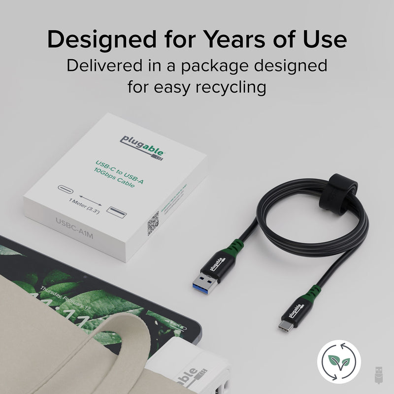Plugable 3.3' USB-C to USB-A Cable, Black (USBC-A1M)