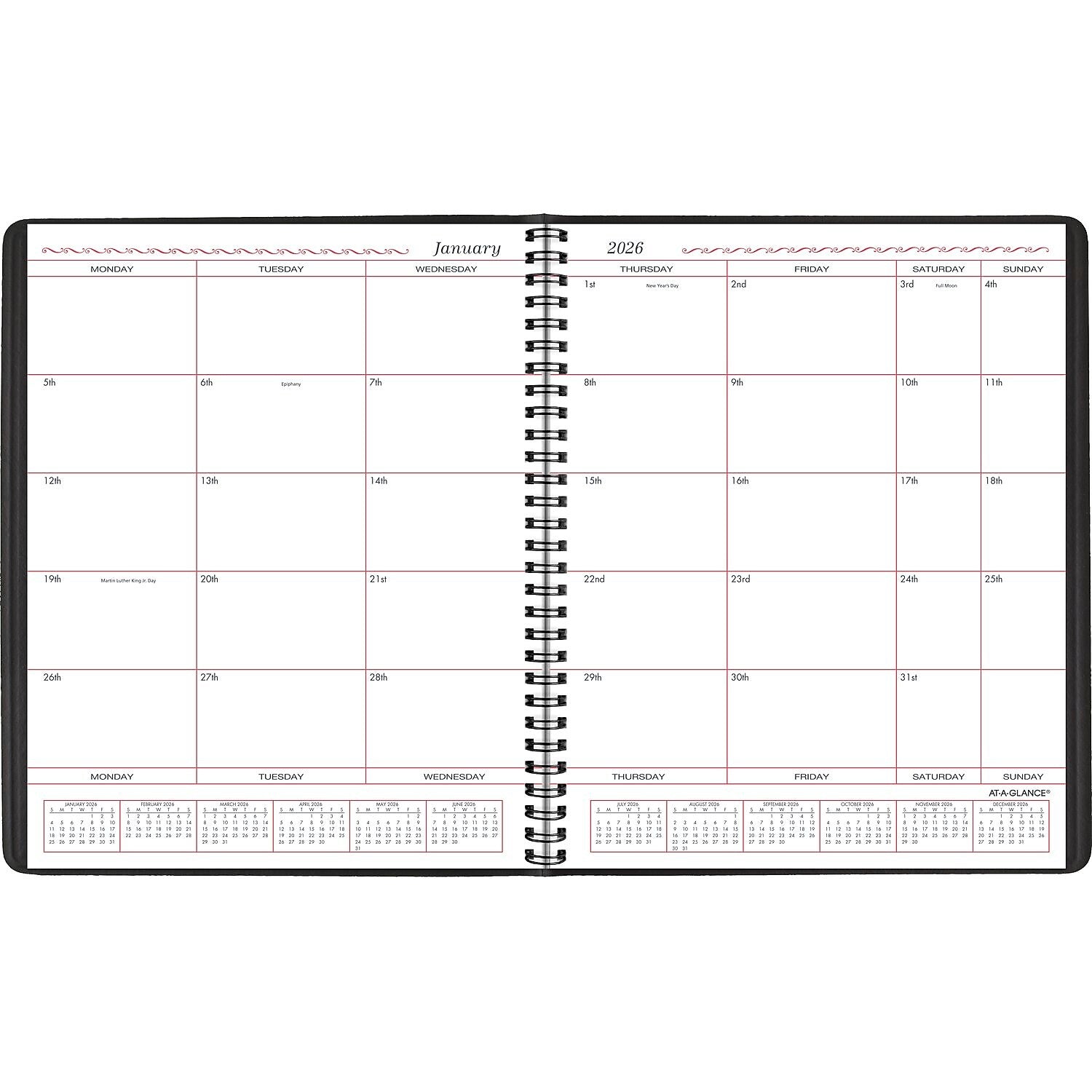 2026 AT-A-GLANCE 8" x 10" Calendar Year/Monthly Planner, Faux Leather Cover Black (70-130-05-26)