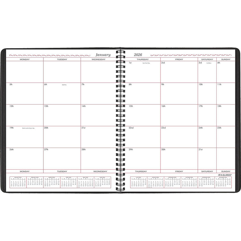 2026 AT-A-GLANCE 8" x 10" Calendar Year/Monthly Planner, Faux Leather Cover Black (70-130-05-26)