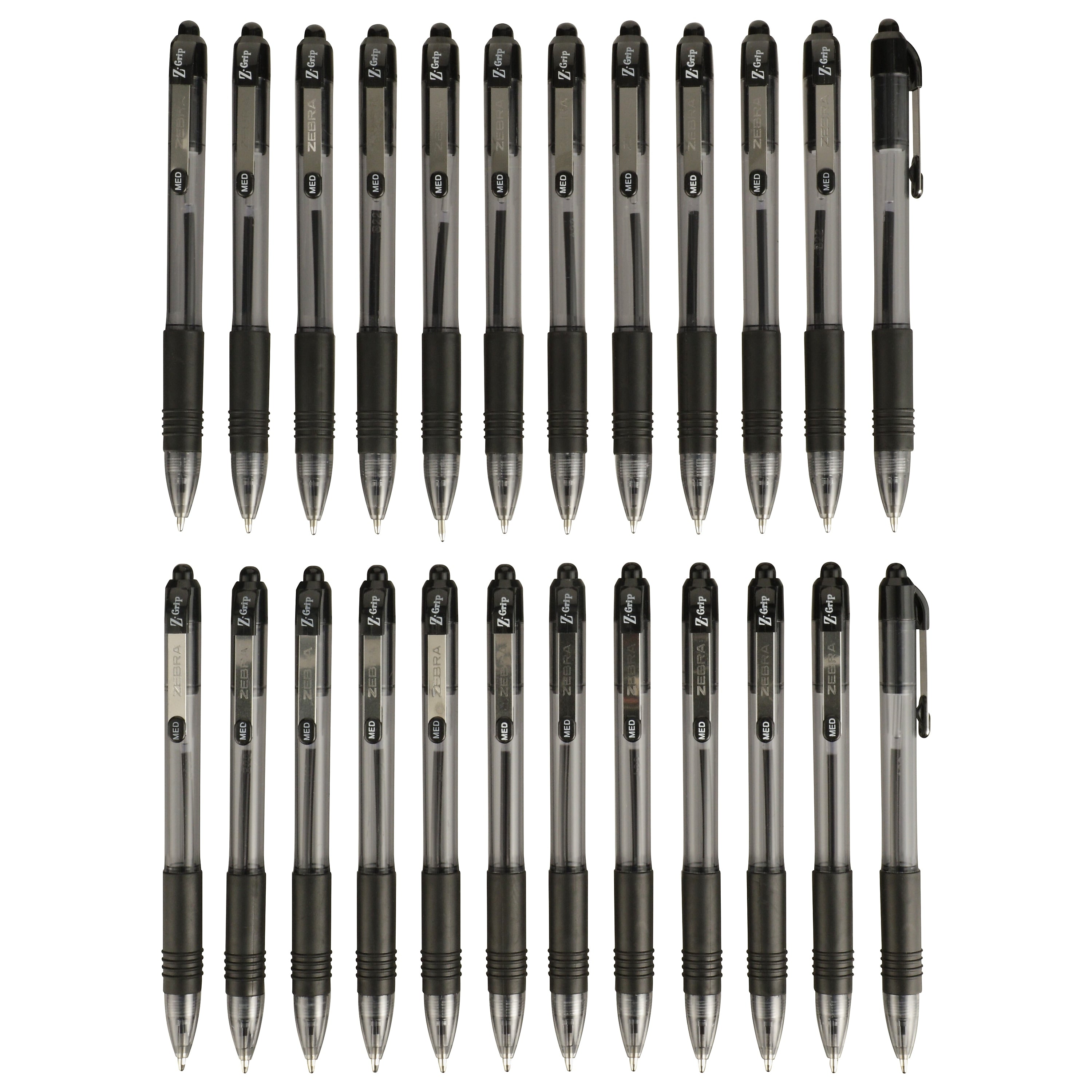 Zebra Z-Grip Retractable Ballpoint Pens, Medium Point, 1.0mm, Black Ink, 24/Pack (12221)