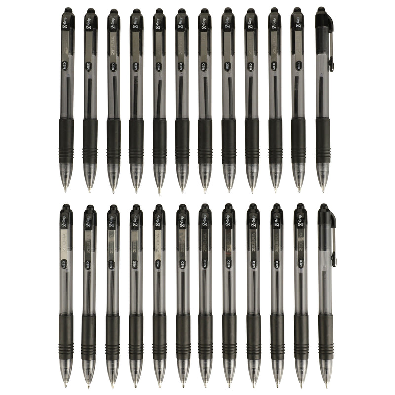 Zebra Z-Grip Retractable Ballpoint Pens, Medium Point, 1.0mm, Black Ink, 24/Pack (12221)