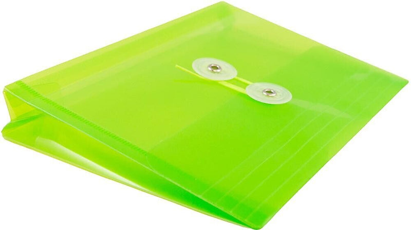 JAM Paper Premium Plastic Filing Envelope with Button & String Closure, Lime Green, 3/Pack (920B1LIX3)