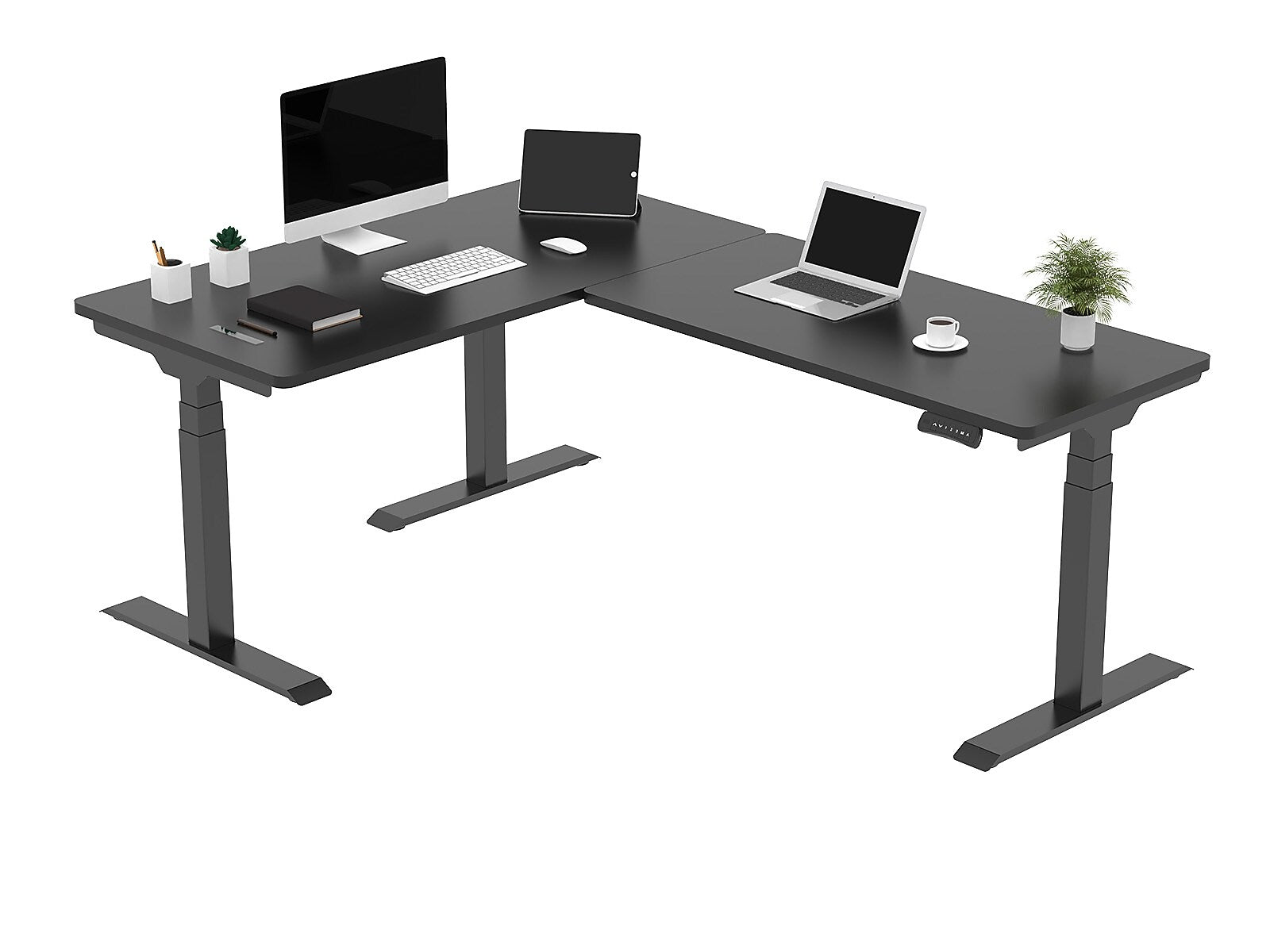 FlexiSpot E7 76"W Electric L-Shaped Adjustable Standing Desk, Black (E7LB557624BLK)