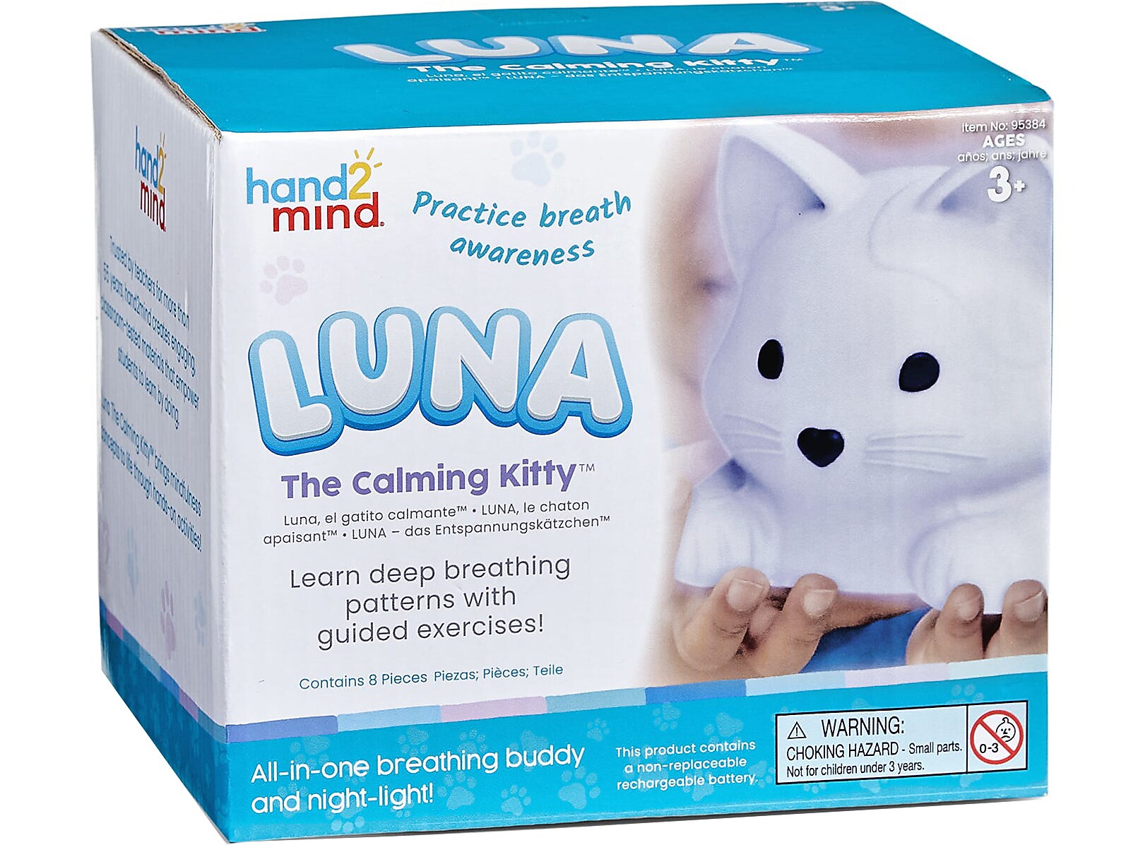 hand2mind Luna the Calming Kitty Breathing Awareness Toy, White (95384)