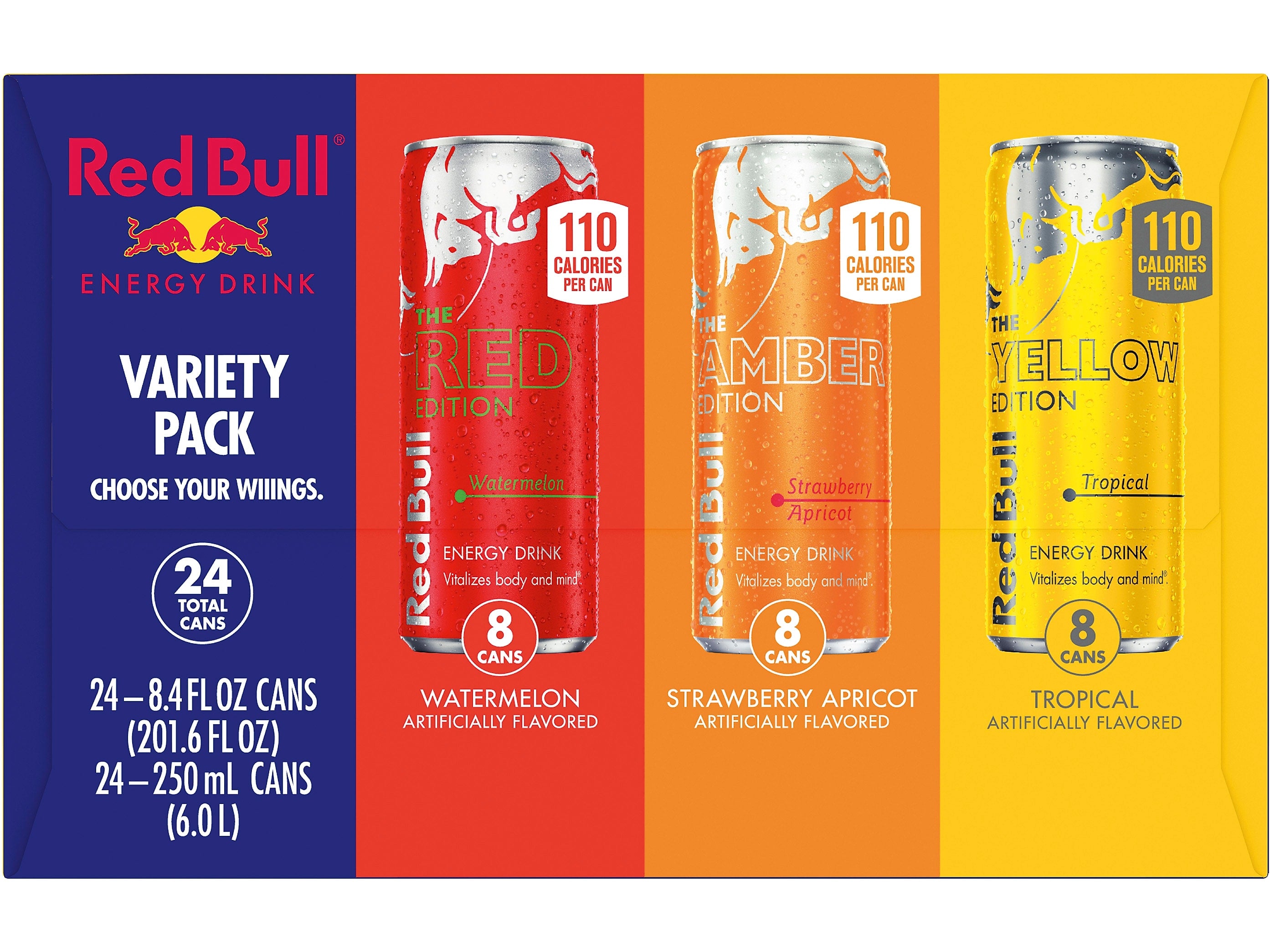 Red Bull Watermelon/Tropical/Strawberry Apricot Energy Drinks, 8.4 fl. oz., 24 Cans/Carton (RB901417)