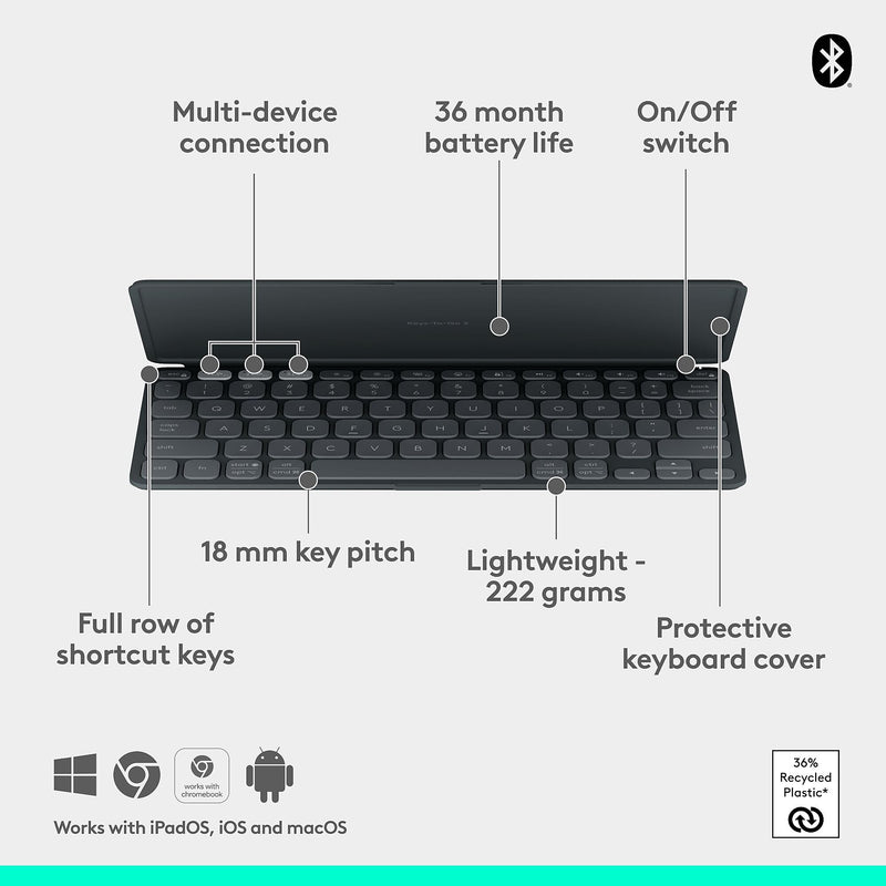 Logitech Keys-To-Go 2 Wireless Keyboard, Graphite (920-012867)